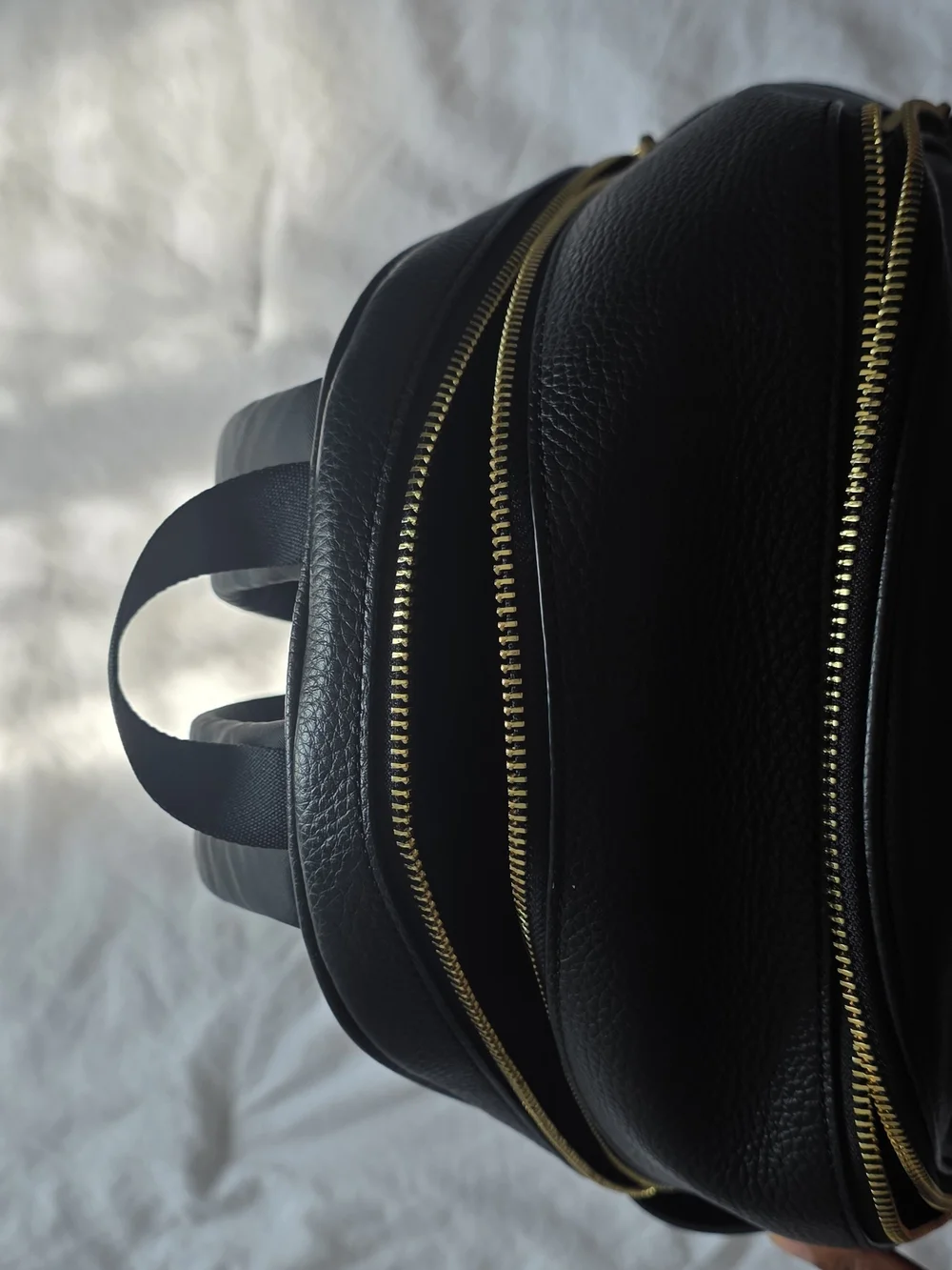 Coach Black Leather Backpack with Gold Zippers